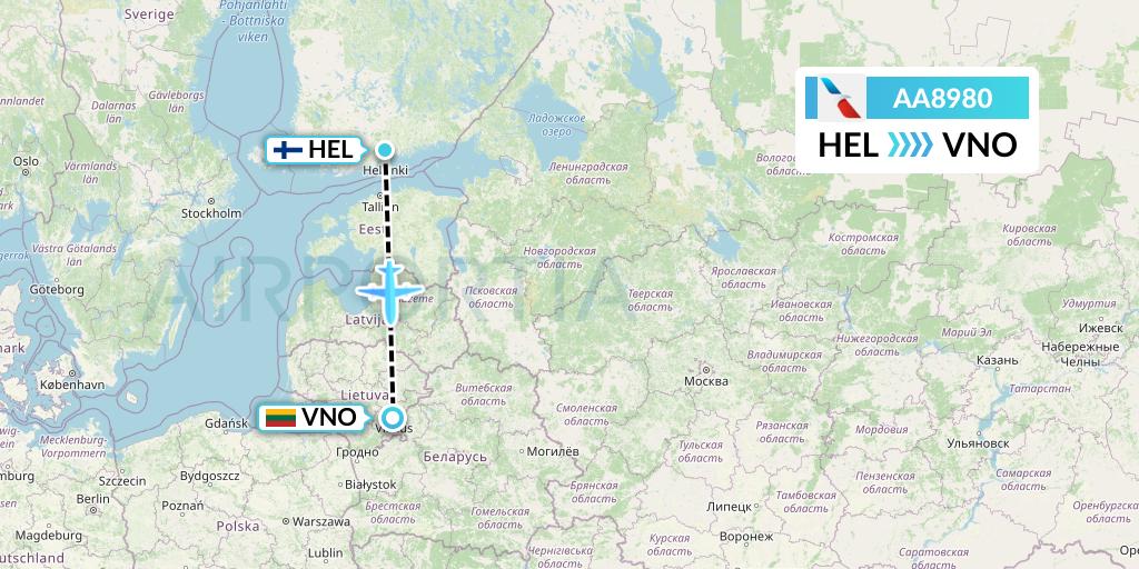 AA8980 American Airlines Flight Map: Helsinki to Vilnius