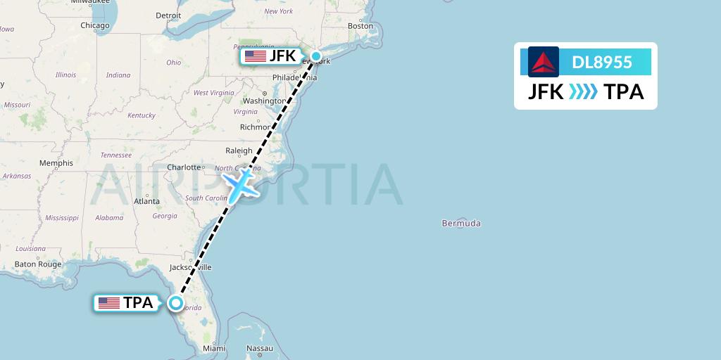DL8955 Delta Air Lines Flight Map: New York to Tampa