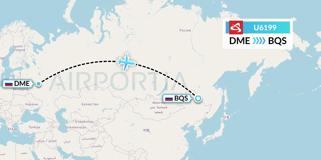 U6199 Ural Airlines Flight Map: Moscow to Blagoveshchensk