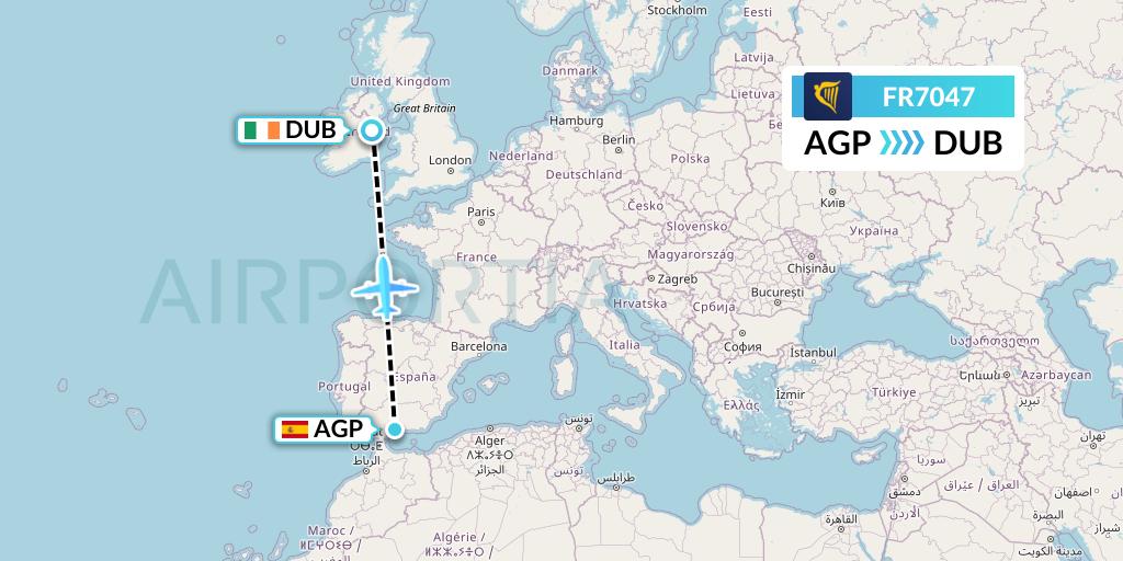 FR7047 Ryanair Flight Map: Malaga to Dublin