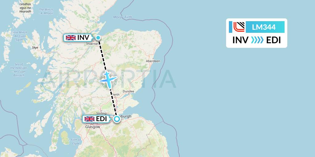LM344 Loganair Flight Map: Inverness to Edinburgh