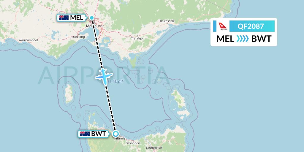 QF2087 Qantas Flight Map: Melbourne to Burnie