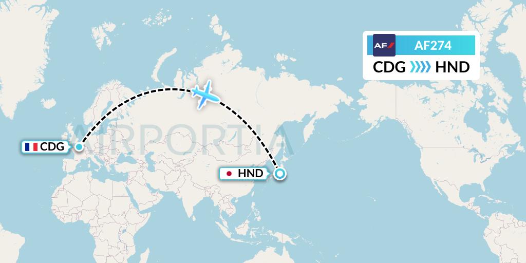 AF274 Air France Flight Map: Paris to Tokyo