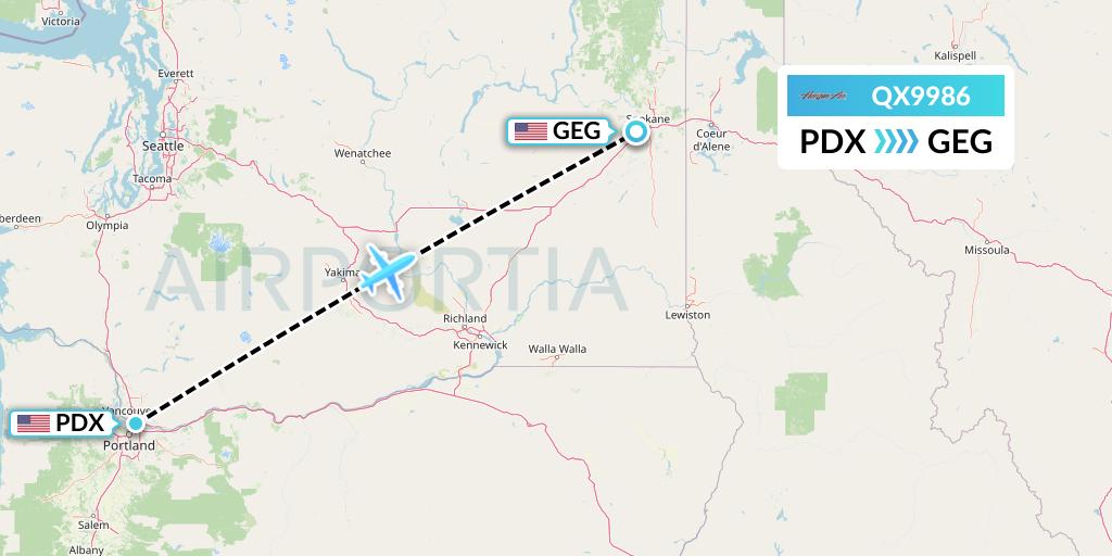 QX9986 Horizon Air Flight Map: Portland to Spokane