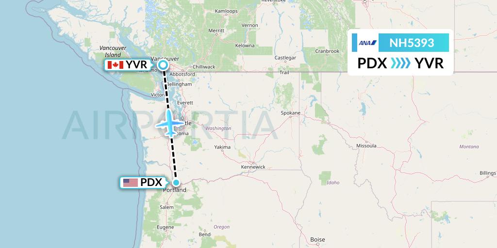 NH5393 All Nippon Airways Flight Map: Portland to Vancouver