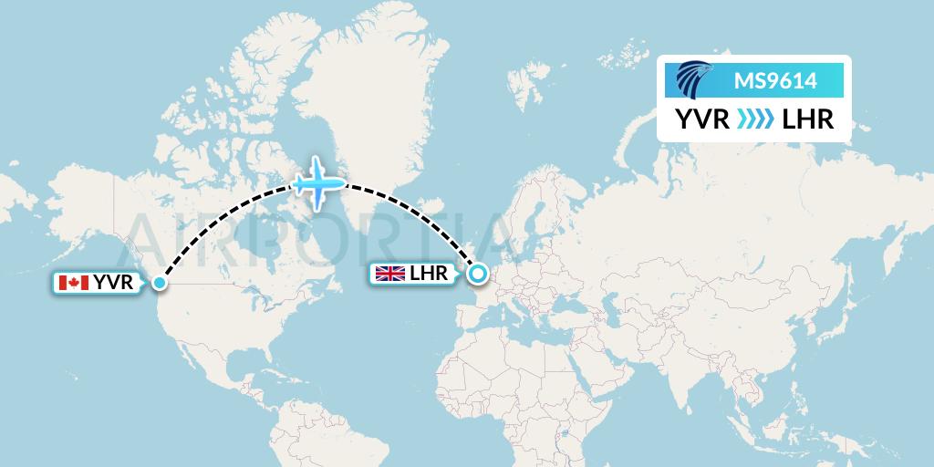 MS9614 EgyptAir Flight Map: Vancouver to London