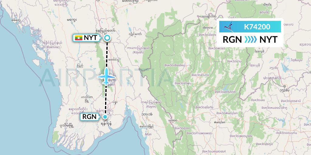 K74200 Air KBZ Flight Map: Yangon to Naypyidaw 