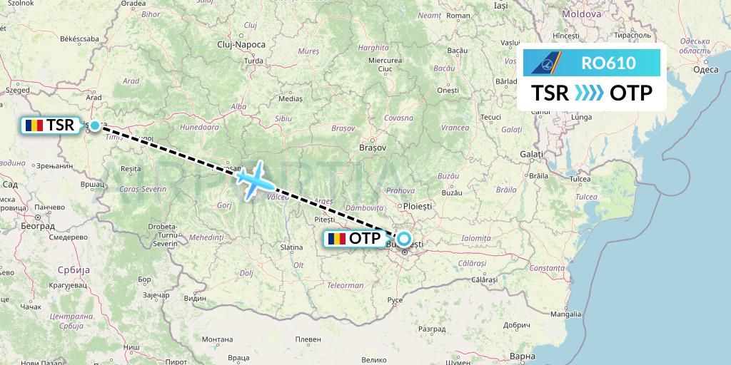 RO610 Tarom Flight Map: Timisoara to Bucharest