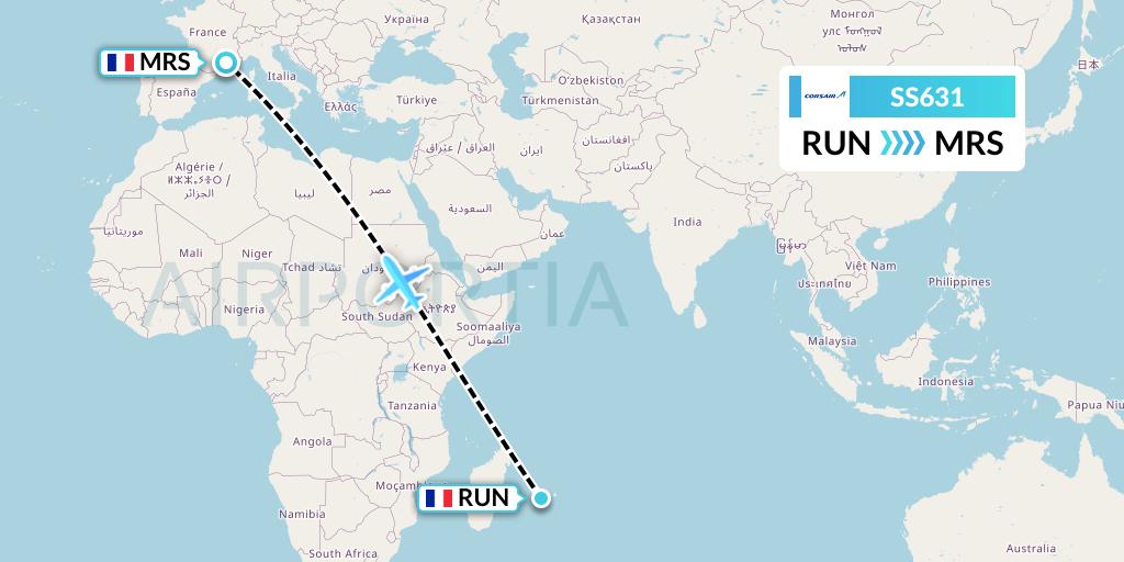 SS631 Corsair Flight Map: Saint-Denis to Marseille