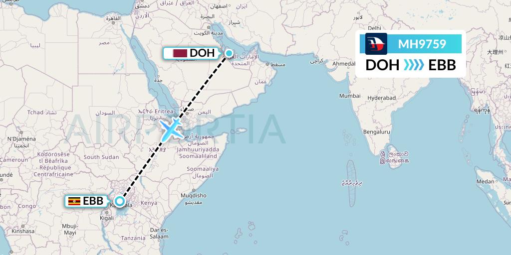 MH9759 Malaysia Airlines Flight Map: Doha to Entebbe