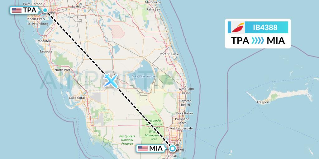 IB4388 Iberia Flight Map: Tampa to Miami