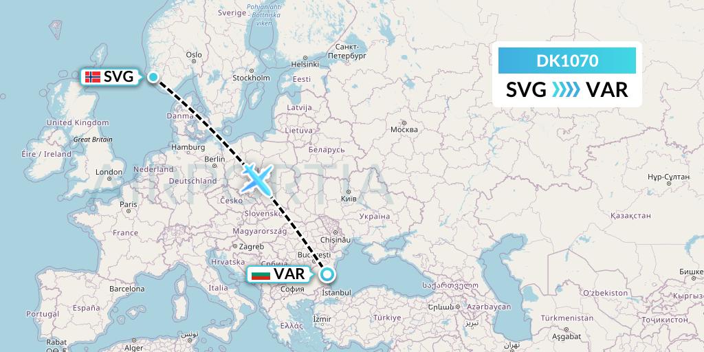DK1070 Thomas Cook Airlines Scandinavia Flight Map: Stavanger to Varna