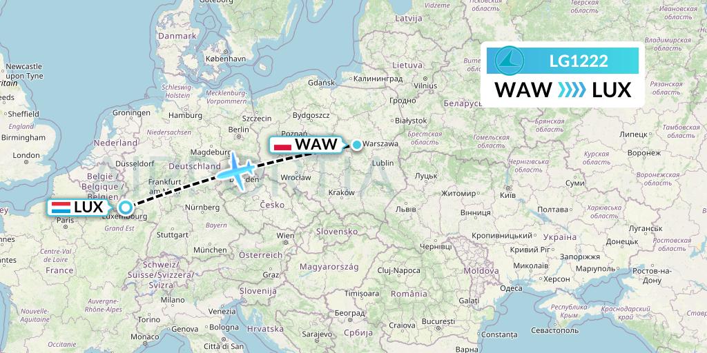 LG1222 Luxair Flight Map: Warsaw to Luxembourg