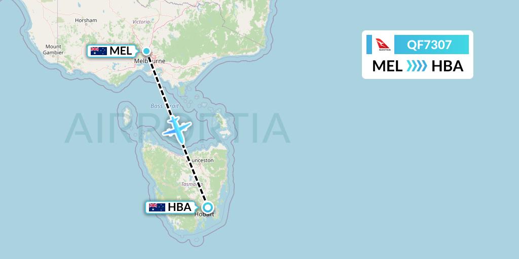 QF7307 Qantas Flight Map: Melbourne to Hobart