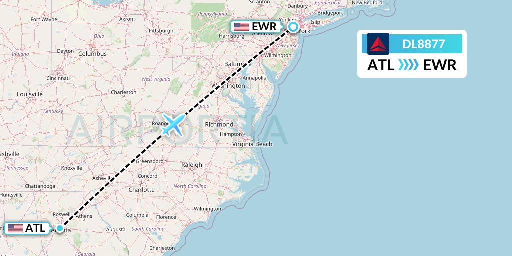DL8877 Delta Air Lines Flight Map: Atlanta to New York