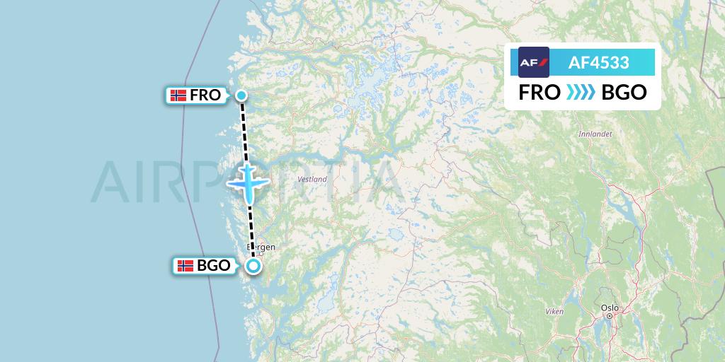 AF4533 Air France Flight Map: Floro to Bergen