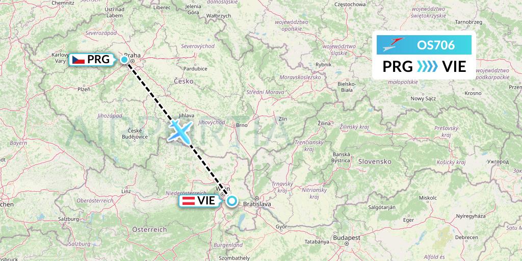 OS706 Austrian Airlines Flight Map: Prague to Vienna