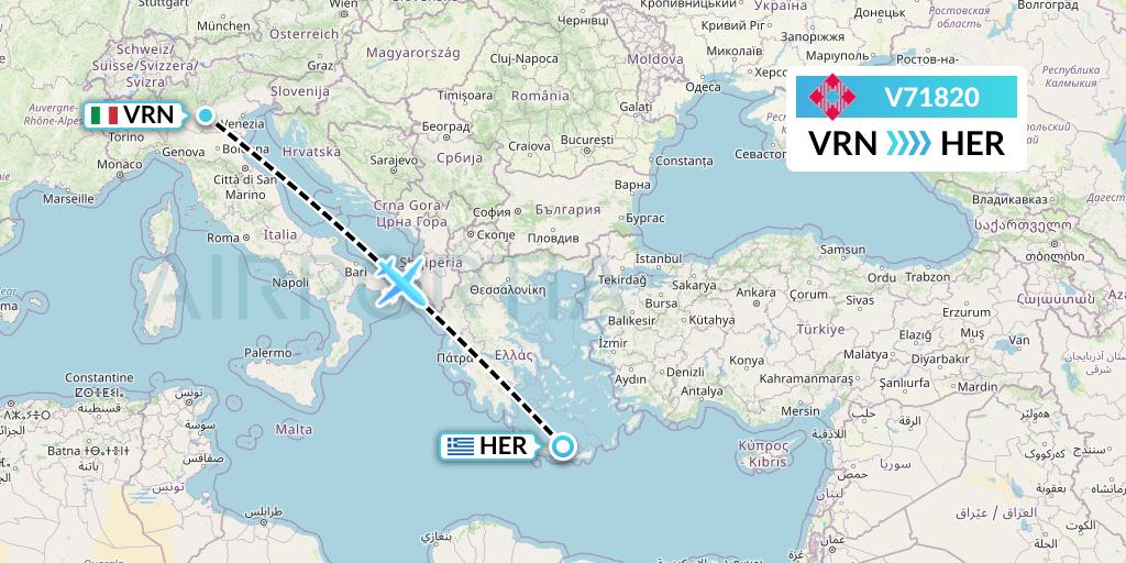 V71820 Volotea Flight Map: Verona to Heraklion