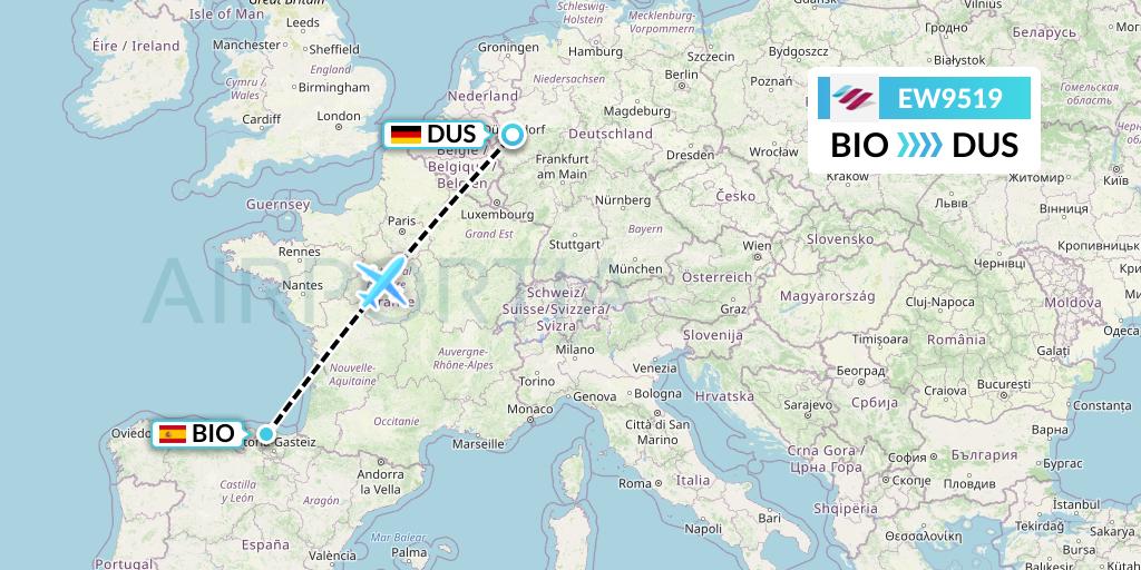 EW9519 Eurowings Flight Map: Bilbao to Dusseldorf