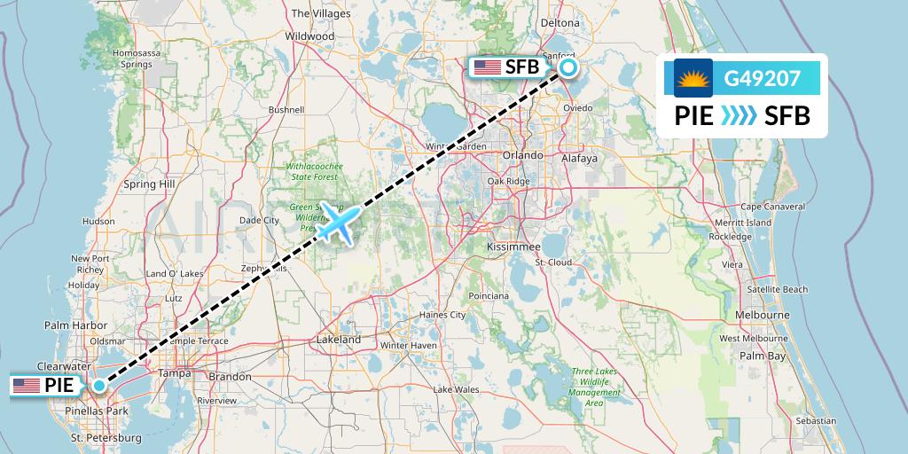 G49207 Allegiant Air Flight Map: St. Petersburg to Orlando