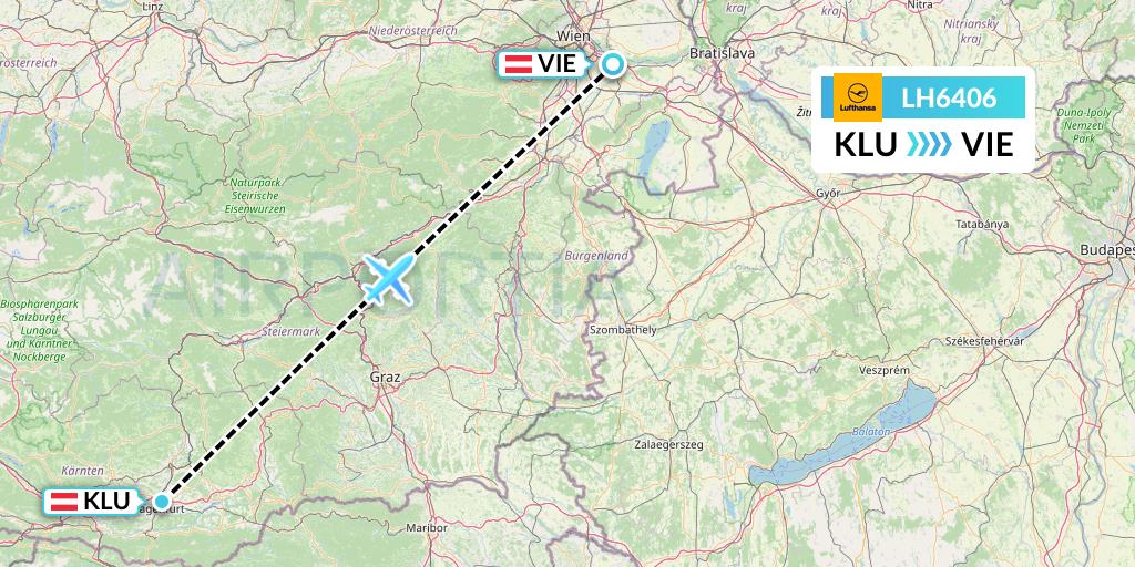 LH6406 Lufthansa Flight Map: Klagenfurt to Vienna