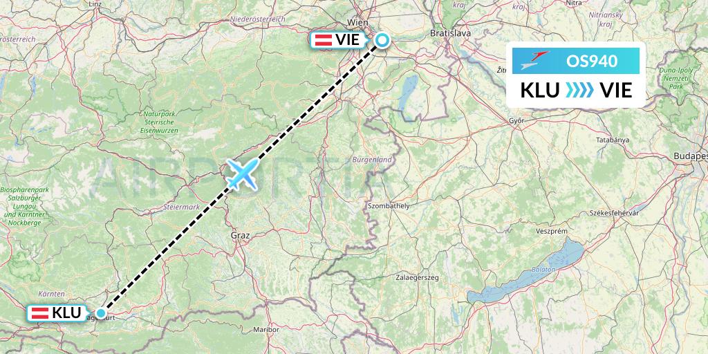 OS940 Austrian Airlines Flight Map: Klagenfurt to Vienna
