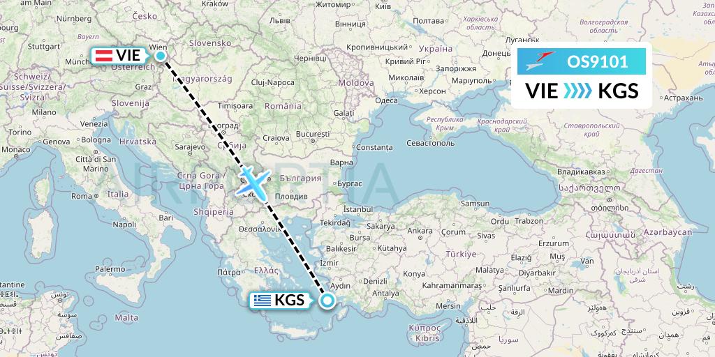 OS9101 Austrian Airlines Flight Map: Vienna to Kos