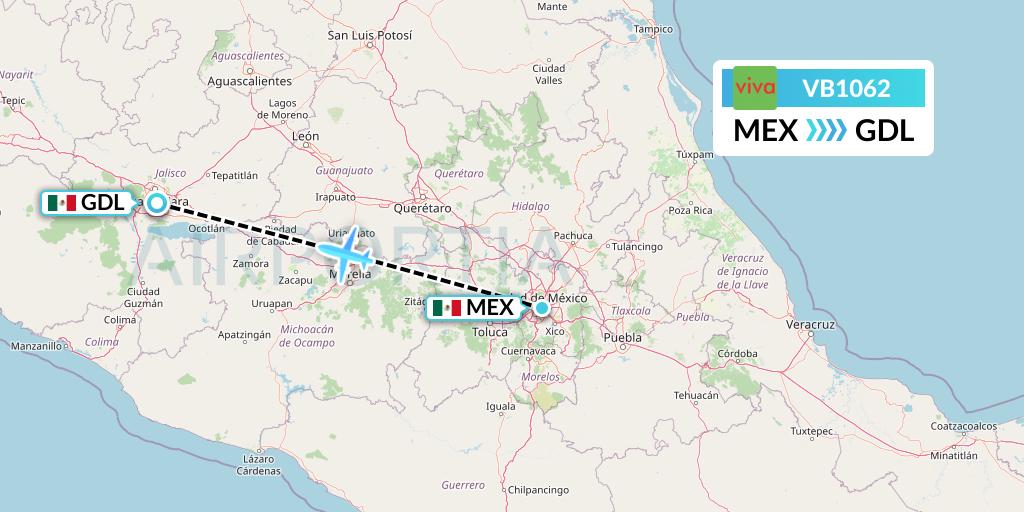VB1062 VivaAerobus Flight Map: Mexico City to Guadalajara