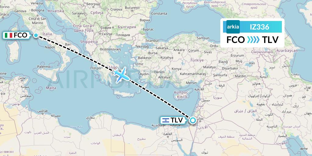 IZ336 Arkia Israeli Airlines Flight Map: Rome to Tel Aviv
