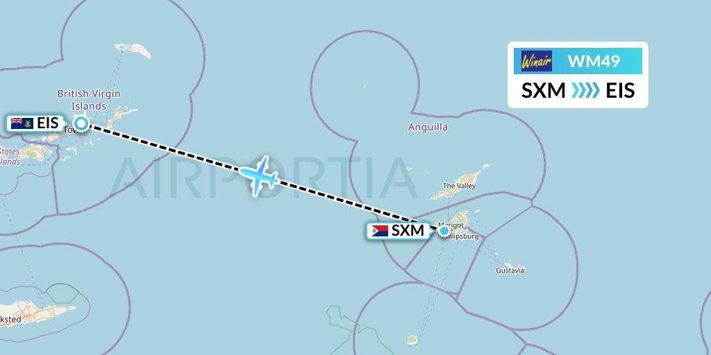 WM49 Winair Flight Map: Sint Maarten to Beef Island