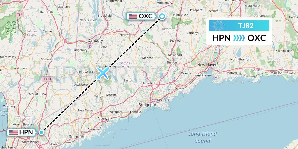 TJ82 Tradewind Aviation Flight Map: White Plains to Oxford