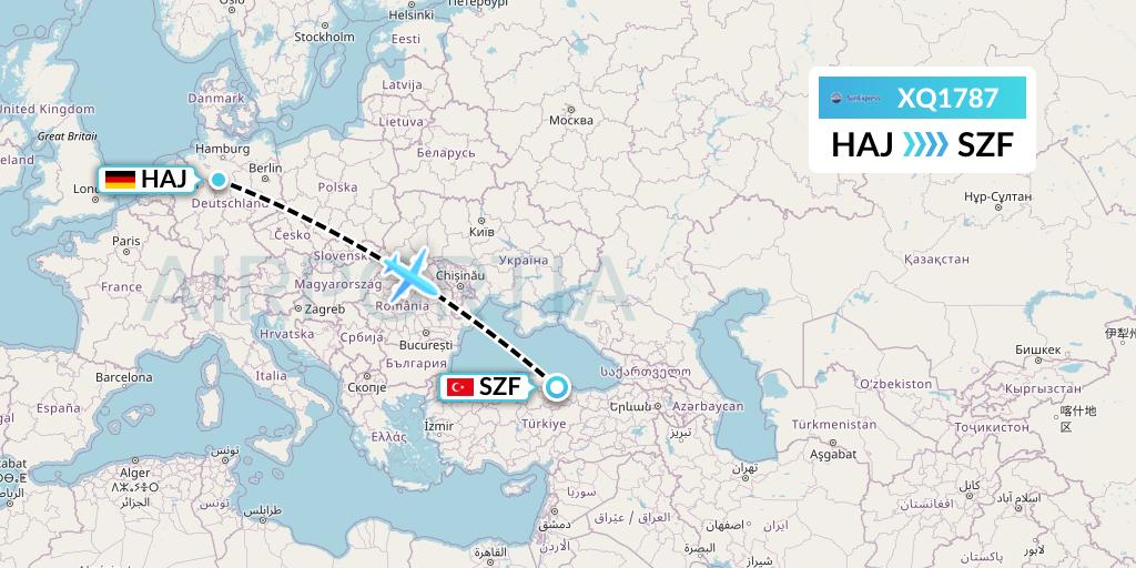 XQ1787 SunExpress Flight Map: Hannover to Samsun