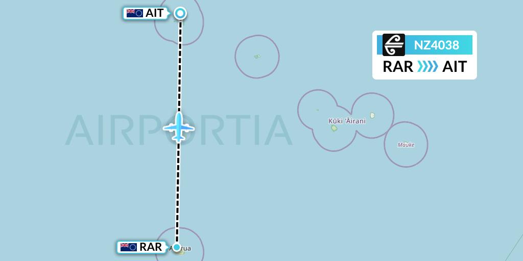 NZ4038 Air New Zealand Flight Map: Avarua to Aitutaki