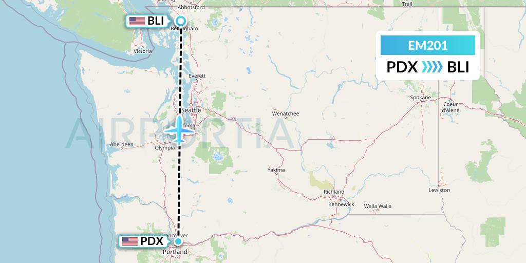 EM201 Empire Airlines Flight Map: Portland to Bellingham