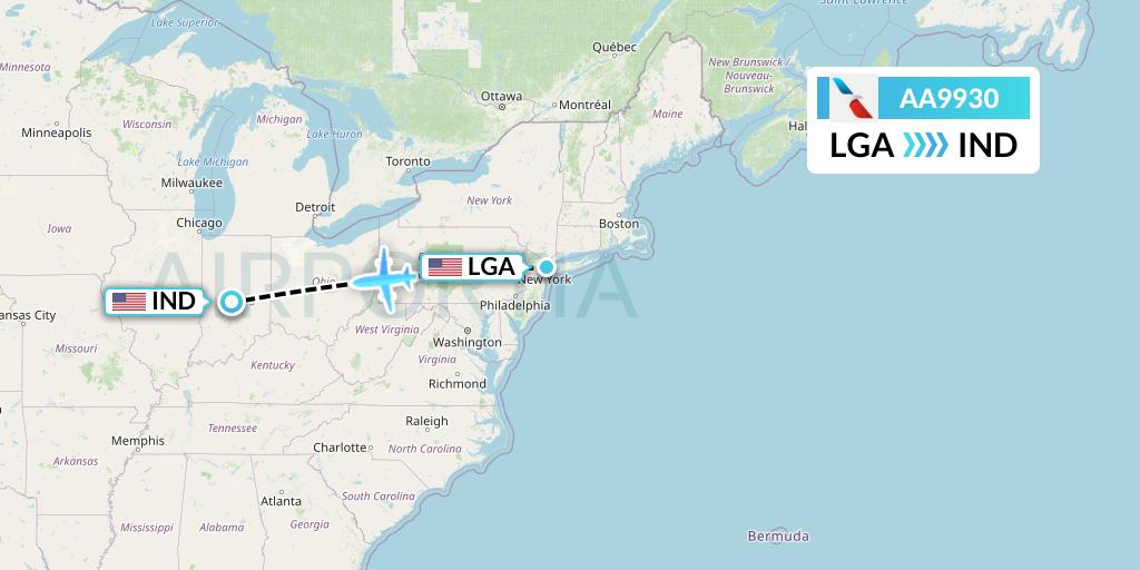 AA9930 American Airlines Flight Map: New York to Indianapolis