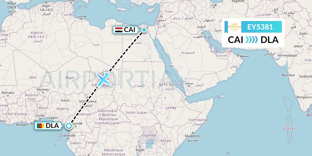 EY5381 Etihad Airways Flight Map: Cairo to Douala
