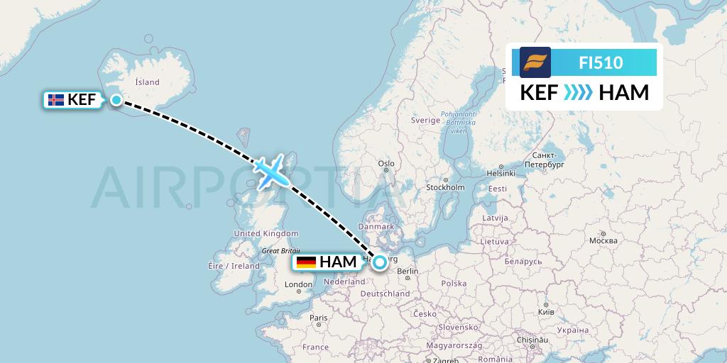 FI510 Icelandair Flight Map: Reykjavik to Hamburg
