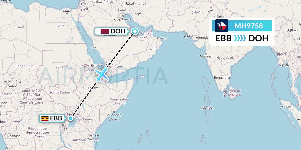MH9758 Malaysia Airlines Flight Map: Entebbe to Doha