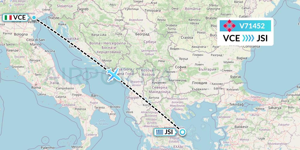 V71452 Volotea Flight Map: Venice to Skiathos
