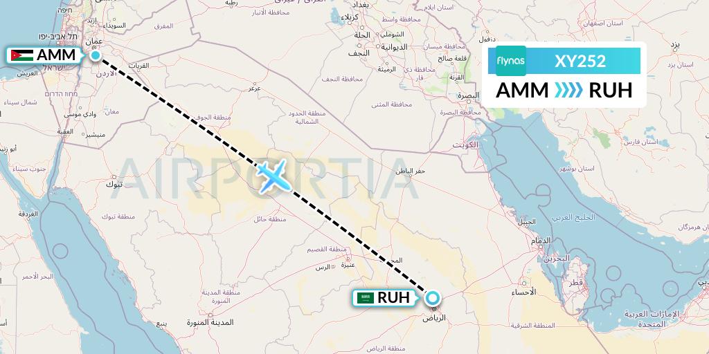 XY252 Flynas Flight Map: Amman to Riyadh