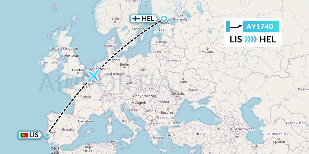 AY1740 Finnair Flight Map: Lisbon to Helsinki