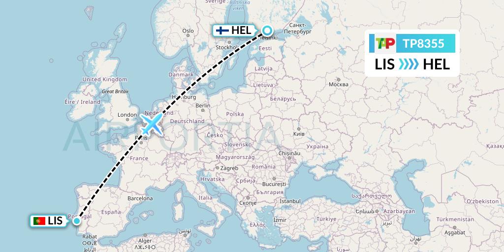 TP8355 TAP Portugal Flight Map: Lisbon to Helsinki