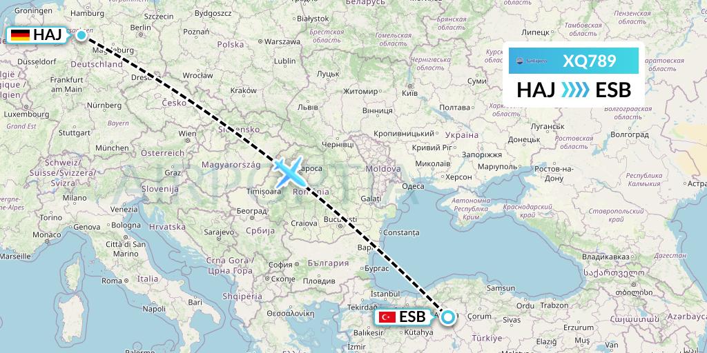 XQ789 SunExpress Flight Map: Hannover to Ankara