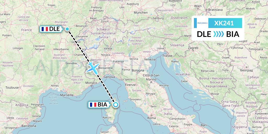 XK241 Air Corsica Flight Map: Dole to Bastia