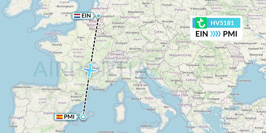 HV5181 Transavia Flight Map: Eindhoven to Palma de Mallorca