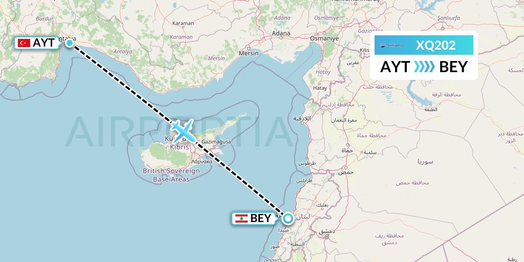 XQ202 SunExpress Flight Map: Antalya to Beirut