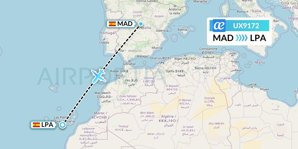 UX9172 Air Europa Flight Map: Madrid to Las Palmas