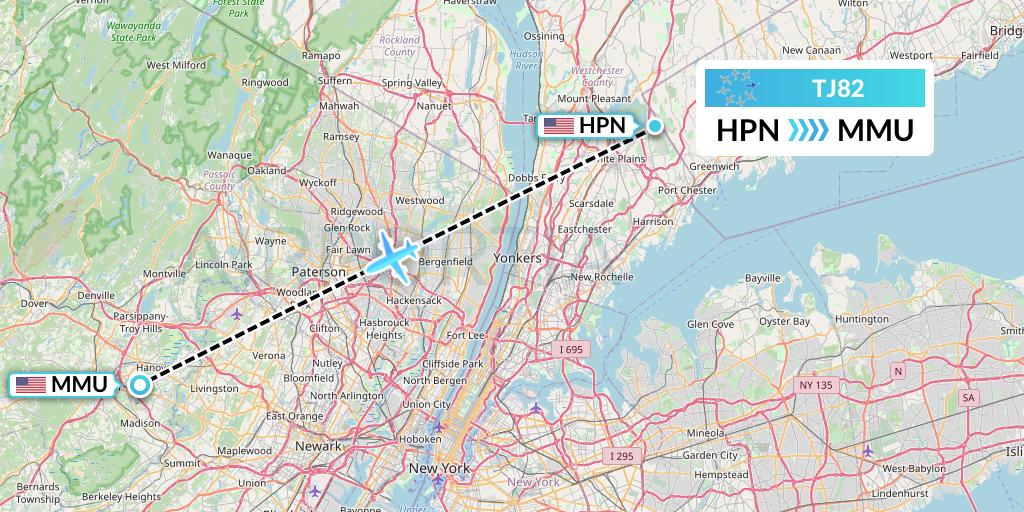 TJ82 Tradewind Aviation Flight Map: White Plains to Morristown