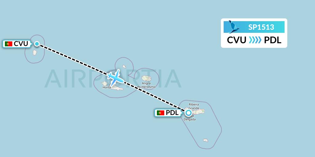 SP1513 SATA Air Acores Flight Map: Corvo to Ponta Delgada