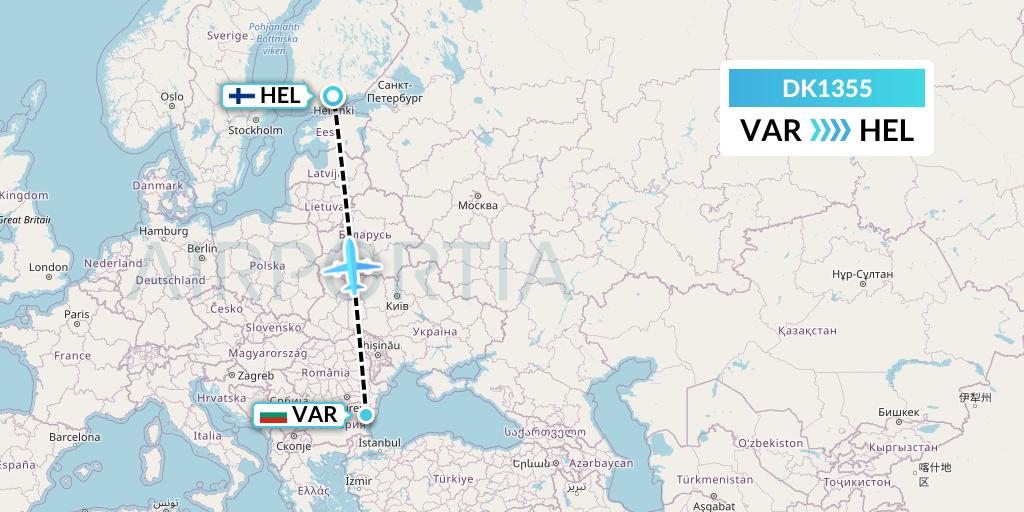 DK1355 Thomas Cook Airlines Scandinavia Flight Map: Varna to Helsinki